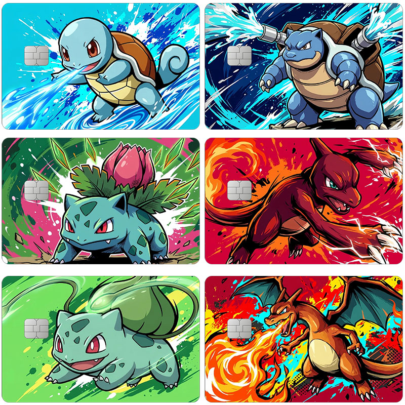 Supply Event - ゼニガメ、フシギダネ、リザードン、ポケットモンスター、アニメ、漫画、マット加工の銀行用デビットカードステッカー、装飾品、誕生日プレゼント