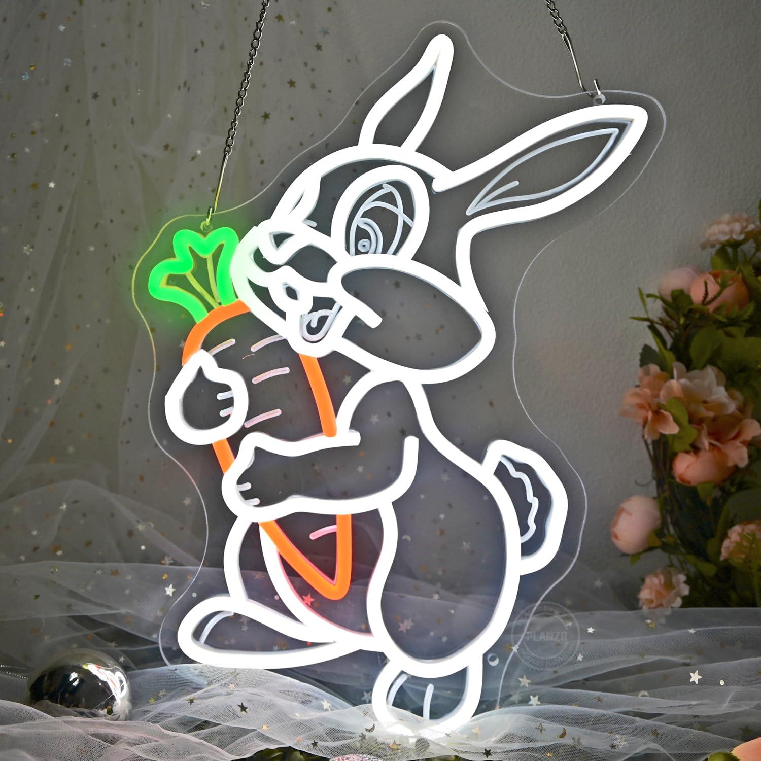 ニンジンを食べるウサギのネオンサイン。調光機能付きUSB L - Neon Sign Party のレビューと価格