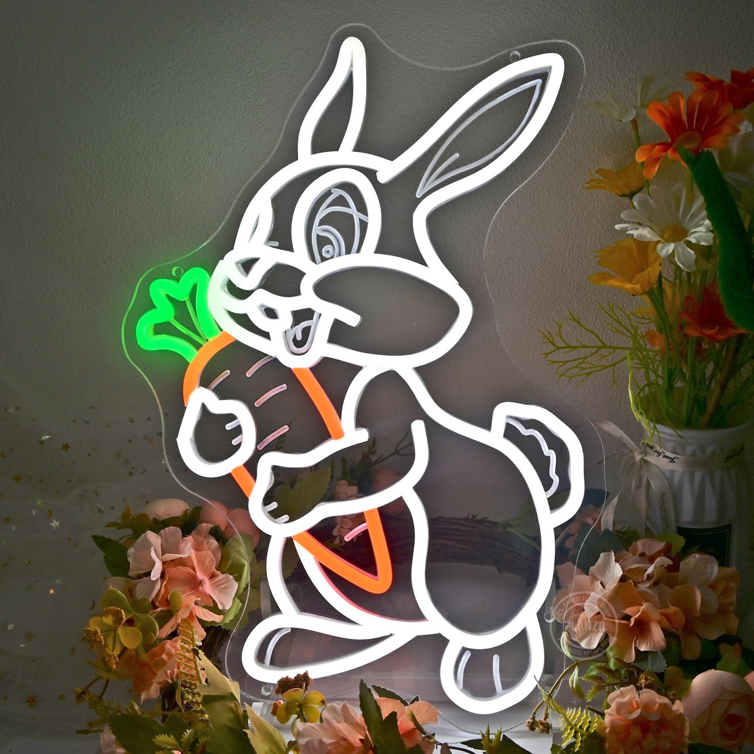 ニンジンを食べるウサギのネオンサイン。調光機能付きUSB L - Neon Sign Party のレビューと価格