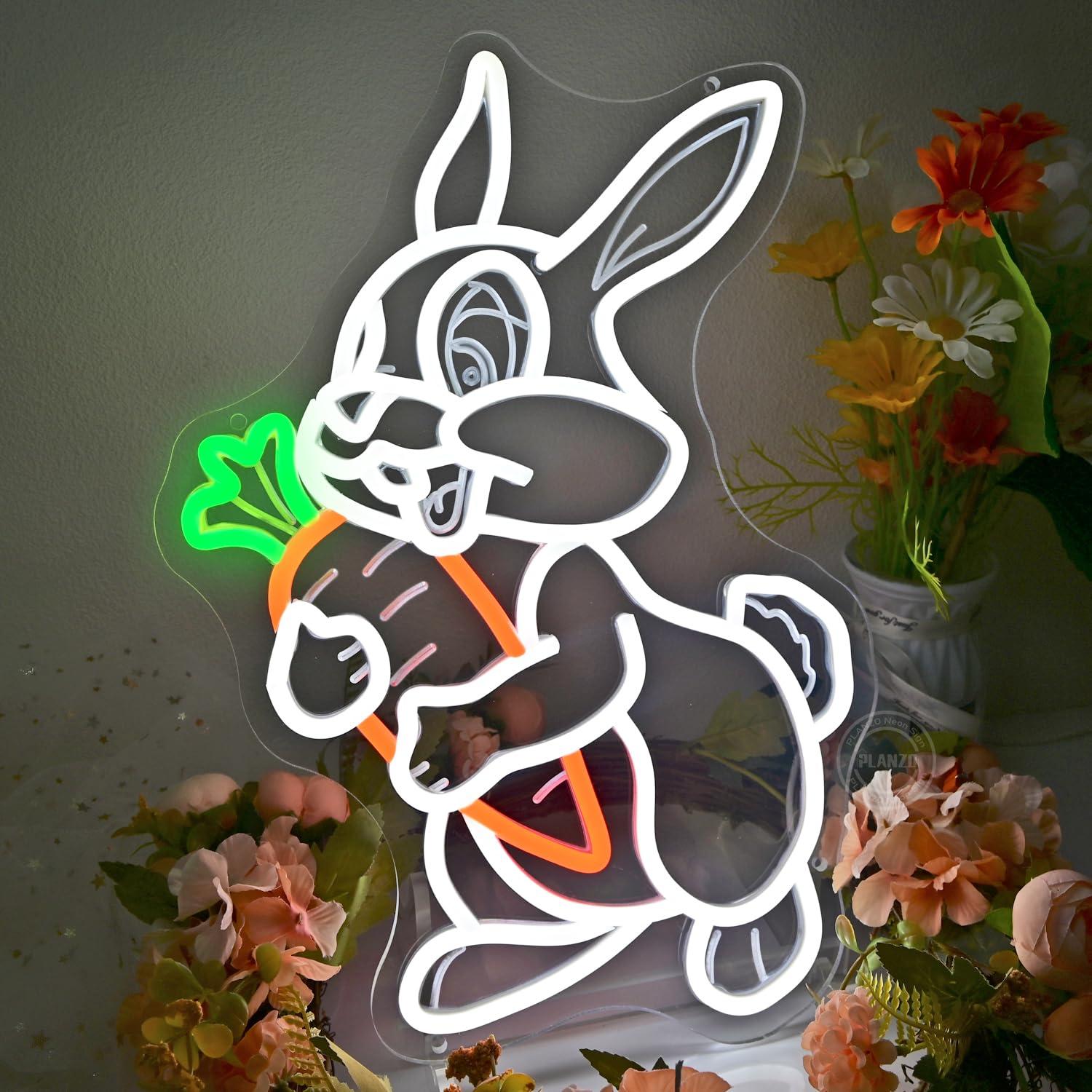 ニンジンを食べるウサギのネオンサイン。調光機能付きUSB L - Neon Sign Party のレビューと価格