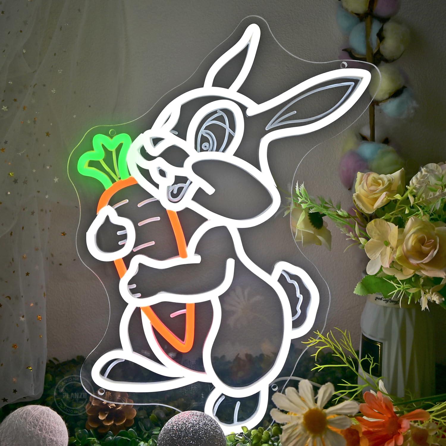ニンジンを食べるウサギのネオンサイン。調光機能付きUSB L - Neon Sign Party のレビューと価格