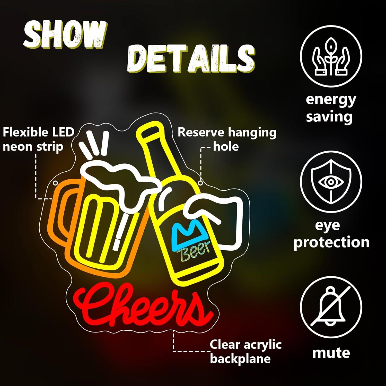 「Cheers Beer」のネオンサイン。調光機能付きUSB - Neon Sign Party のレビューと価格